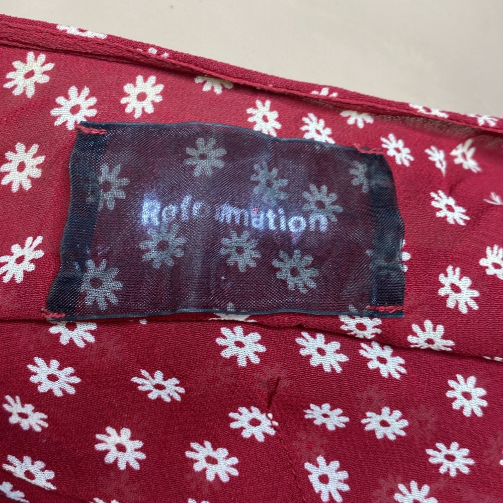 Reformation Red floral wrap Midi Dress - Picture 5 of 10